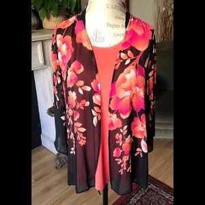 SUSAN GRAVER QVC 2-Piece Women’s Floral Ensemble with Melon Tank Shell S…